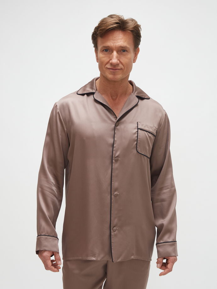 Пижама мужская с брюками и рубашкой из тенселя "Какао"