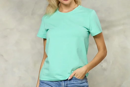 Бирюзовая базовая однотонная женская футболка с коротким рукавом