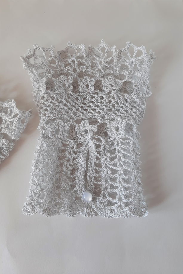 Ажурные манжеты вязаные из хлопка с люрексом светло-серые