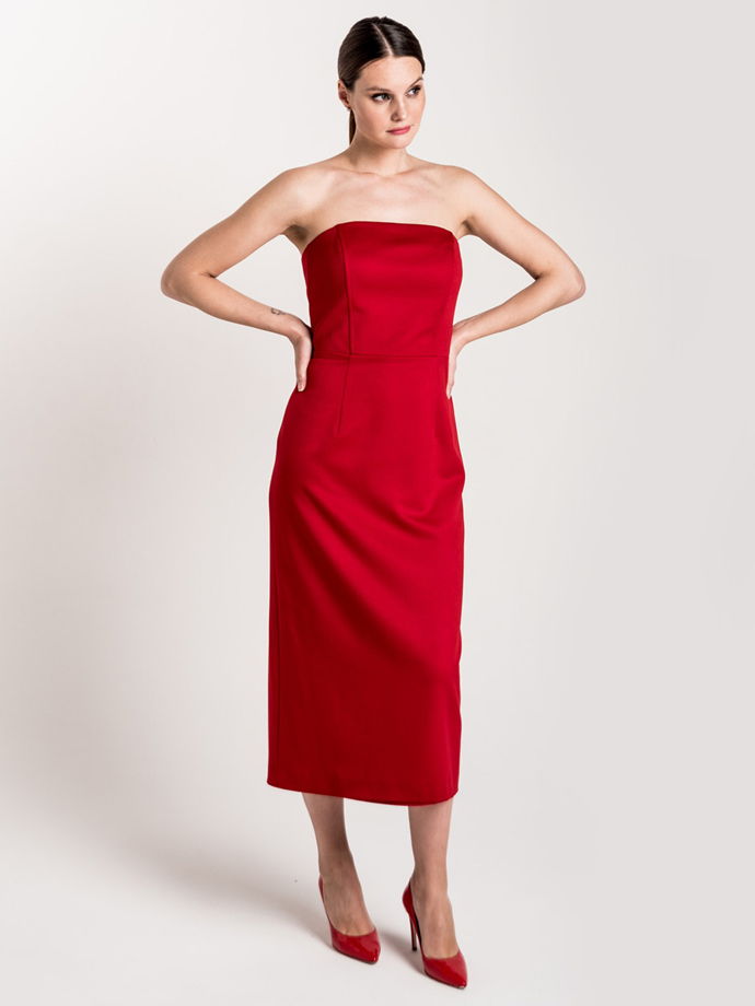 Платье-бандо миди, красный