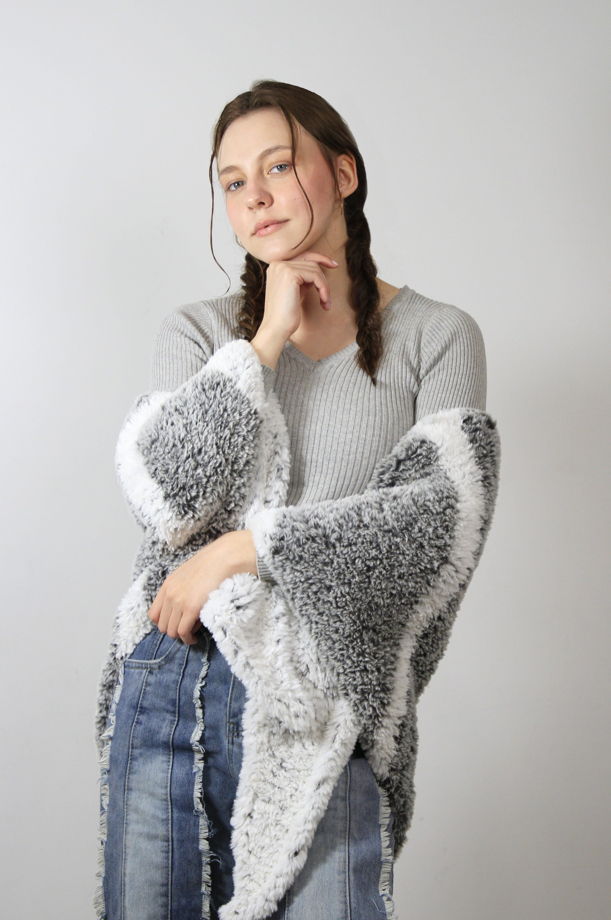 Вязаный Бактус - платок - шаль "Можнопотрогать - Серый Волк" Большой