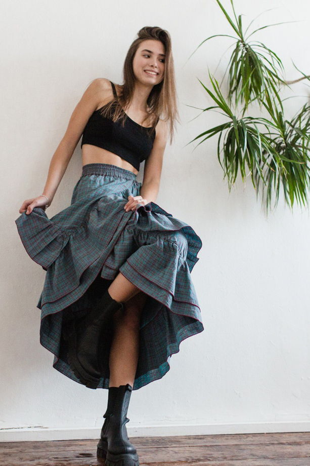 Женская юбка Фланс в стиле "бохо" из ткани лен+хлопок
