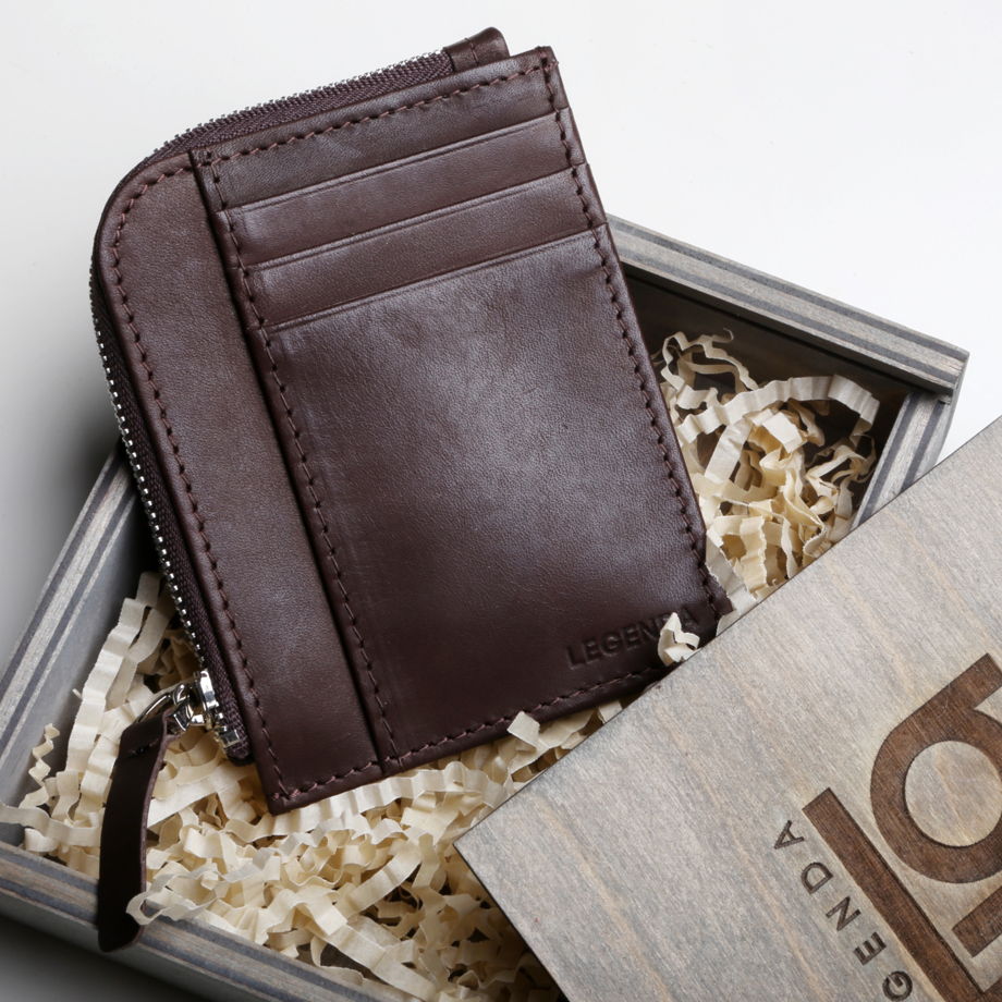 Кожаный кошелек  для карт, купюр и монет на молнии Torny