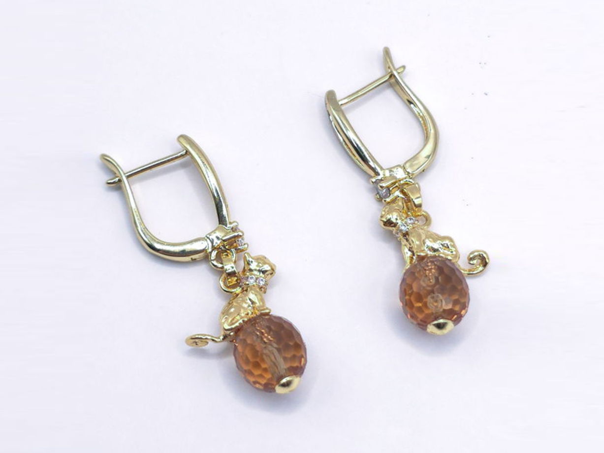 Серьги с кошками, кошачьи серьги, серьги с султанитом