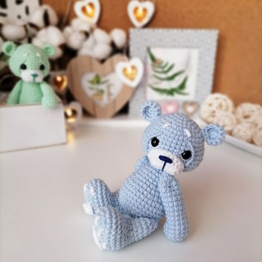 Детская вязаная игрушка голубой мишка / Мягкий медведь ручной работы