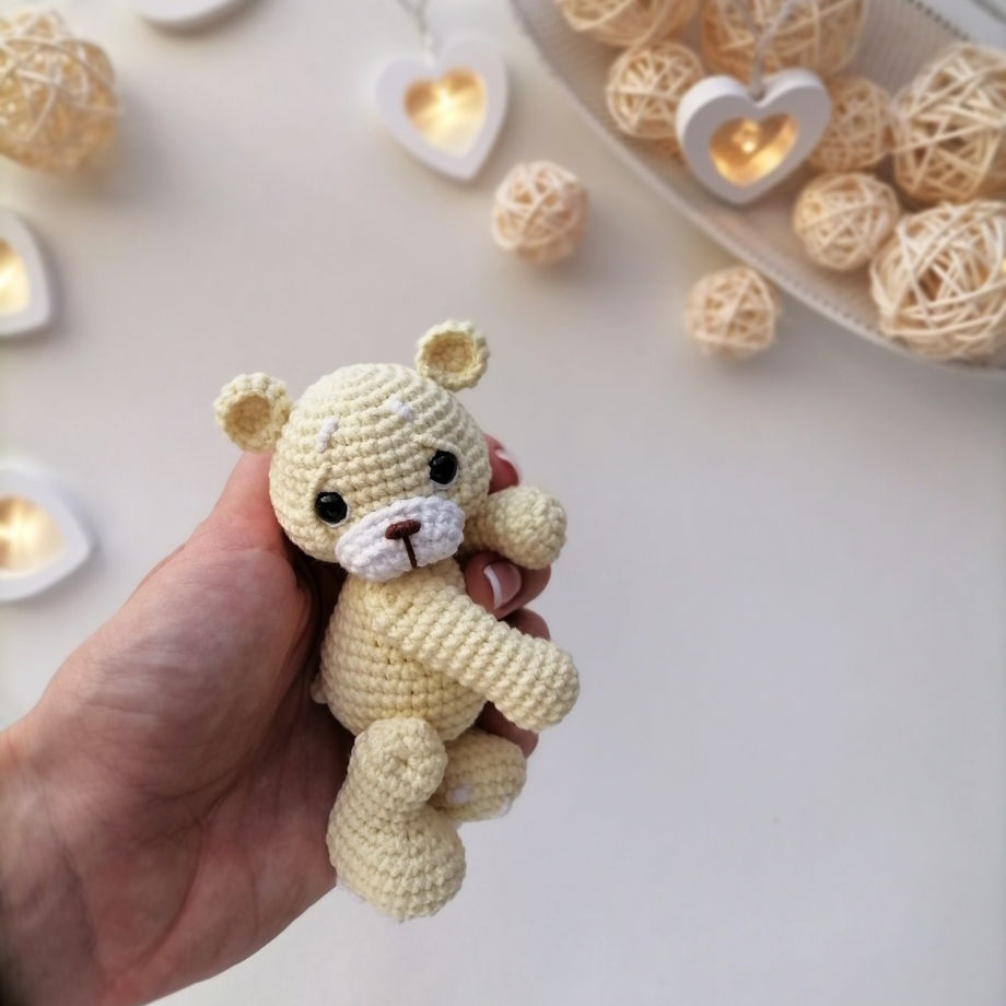 Детская вязаная игрушка желтый мишка / Мягкий медведь ручной работы