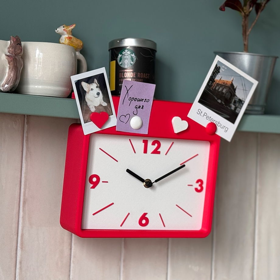 Подвесные часы на полку с магнитами, красные