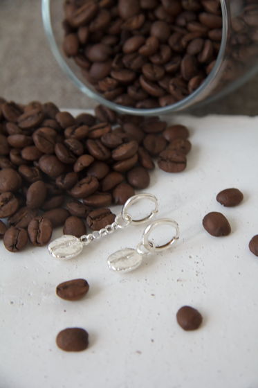 Серьги трансформеры асимметричные серебряные со съемными подвесками "Кофе"