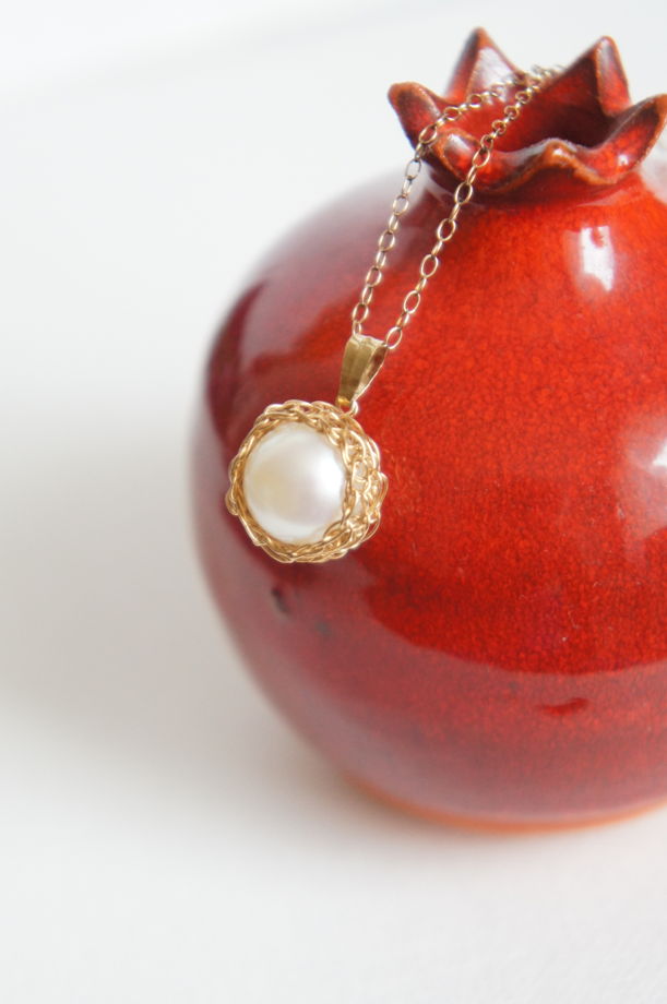 Золотая цепочка голдфилд и золотой плетёный кулон жемчуг wire wrapped винтаж