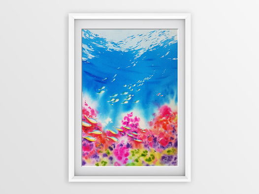 Акварельная картина "Под водой" (21 х 30 см)