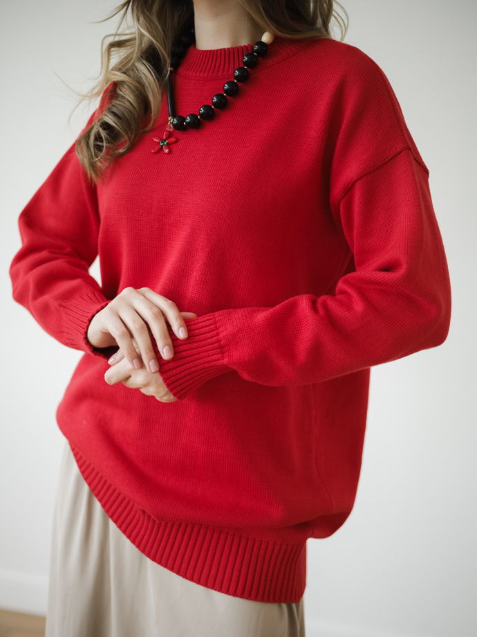 Свитер красный удлиненный