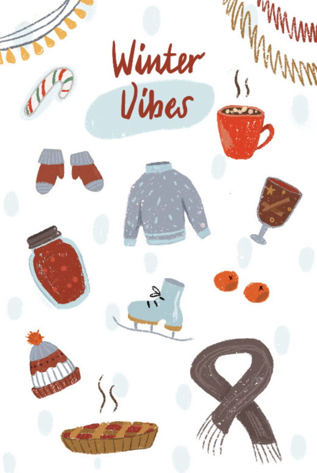 новогодняя открытка "теплые вещи"