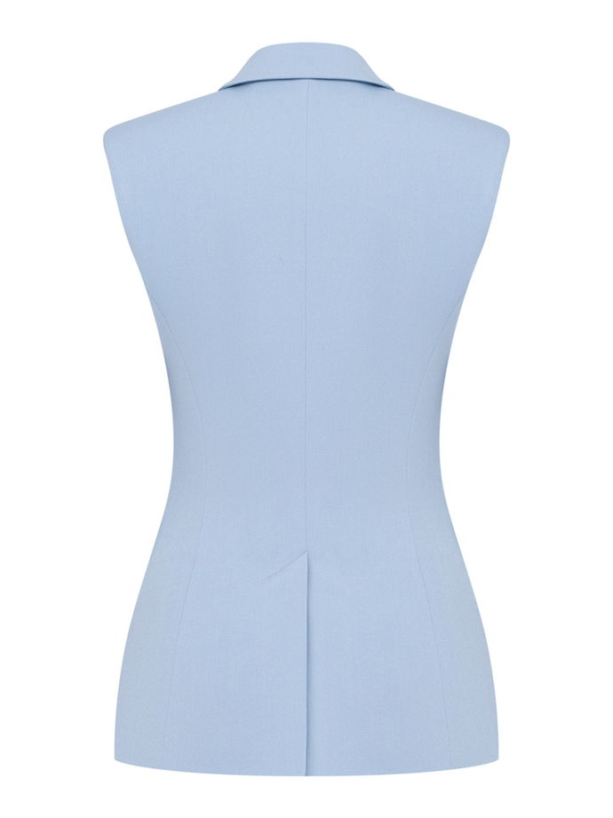 Двубортный жилет с объемными плечами, голубой