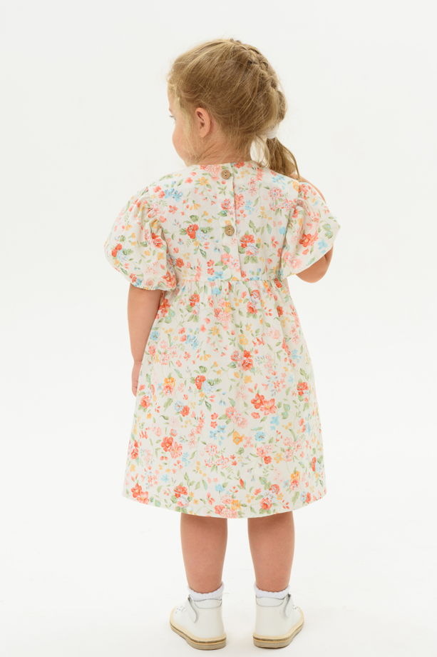 Платье для девочки из хлопка Крем с цветами