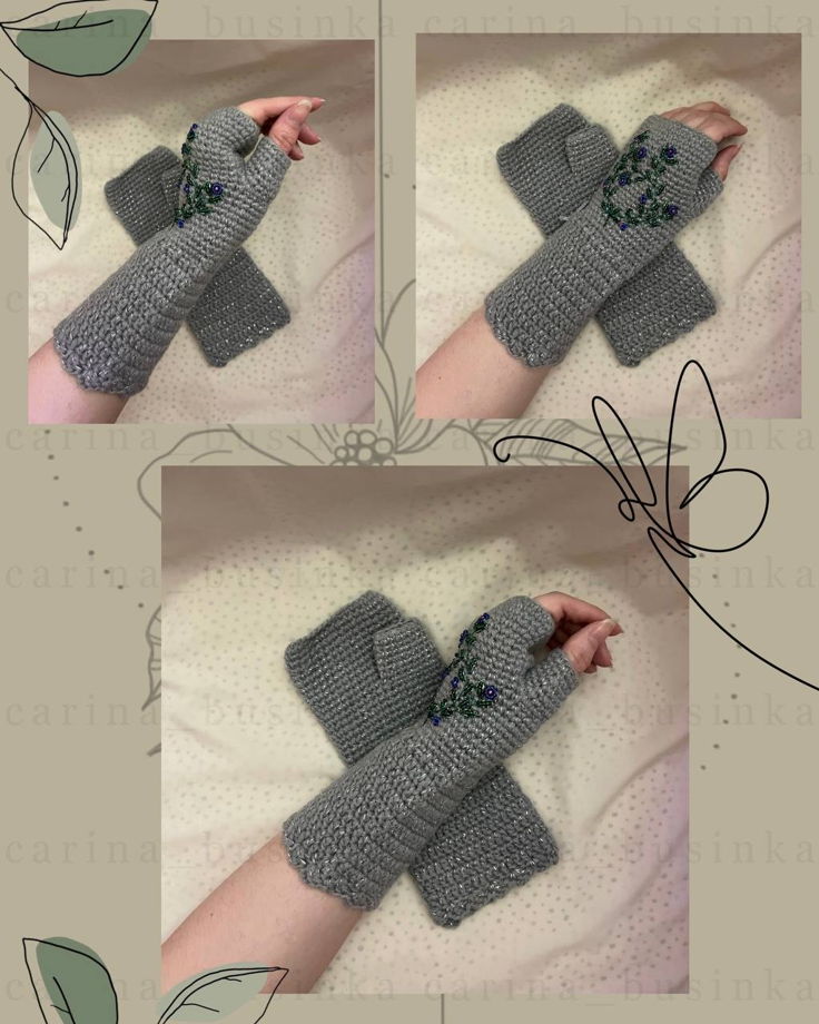 Элегантные вязаные митенки ручной работы. С вышивкой и без.