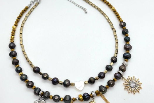 Двухъярусное колье из натуральных камней "Динозаврик"