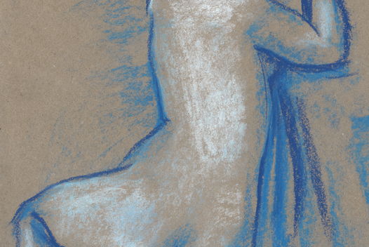 Обнаженная натура в голубых тонах - вид со спины. Интерьерная картина в раме с паспарту.