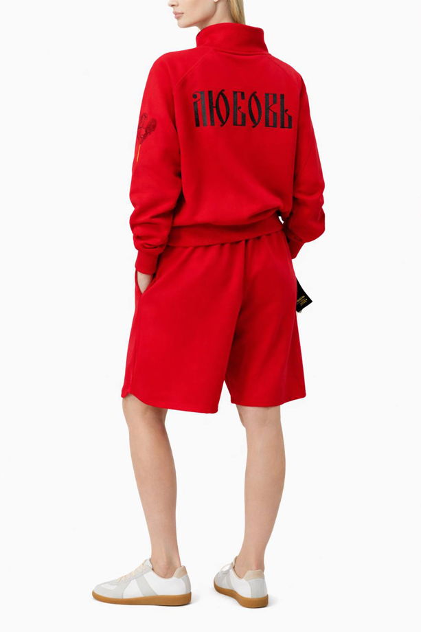 ЗИП ХУДИ "ЛЮБОВЬ". Ярко красное Зип Худи с вышивкой. 100% Хлопок.