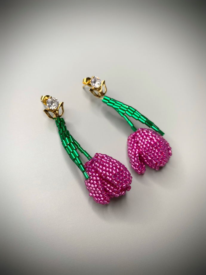 Серьги из бисера Тюльпаны мини