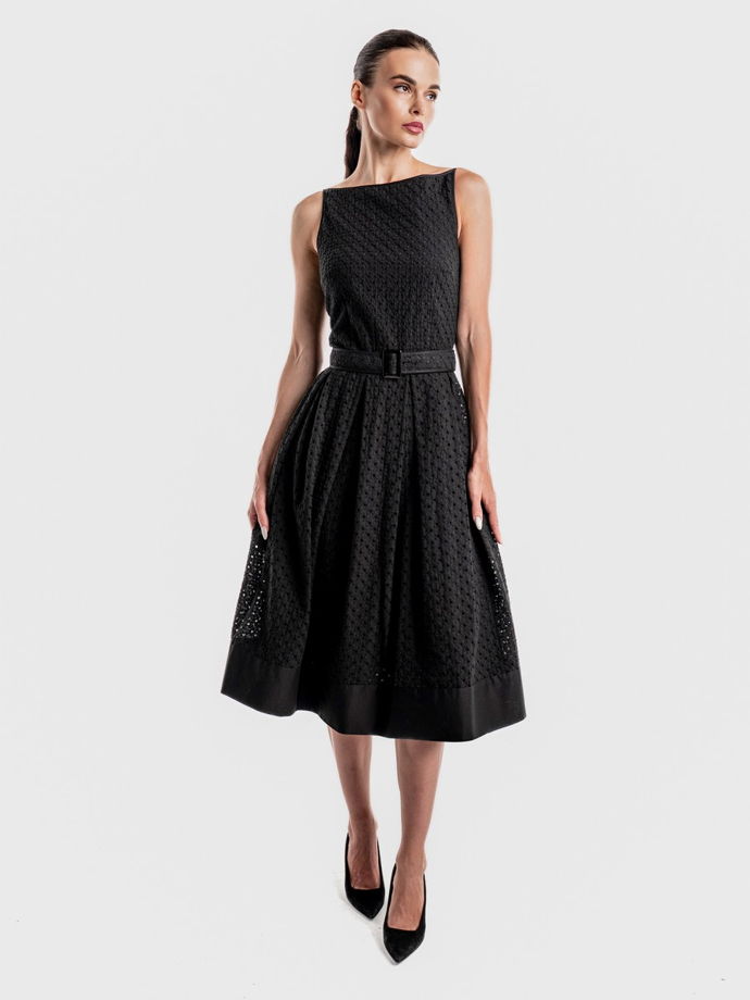 Летнее платье миди из хлопка с шитьем, черный