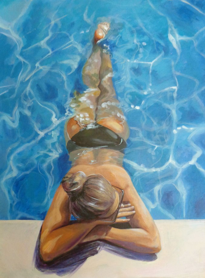 Девушка в бассейне, живопись на холсте
