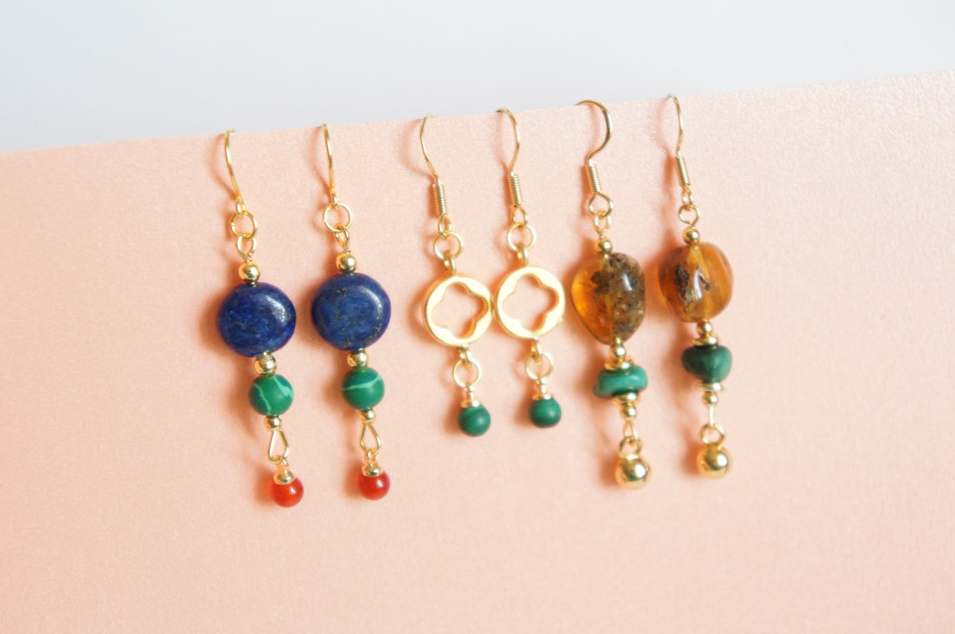 Серьги ляпис лазурит малахит сердолик