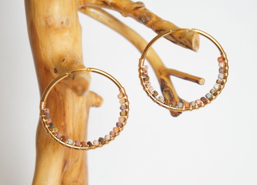 Серьги кольца конго плетеные wire wrapped агат Алашань