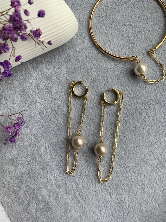 Комплект из сережек и браслета с жемчугом Майорка «Отражение»