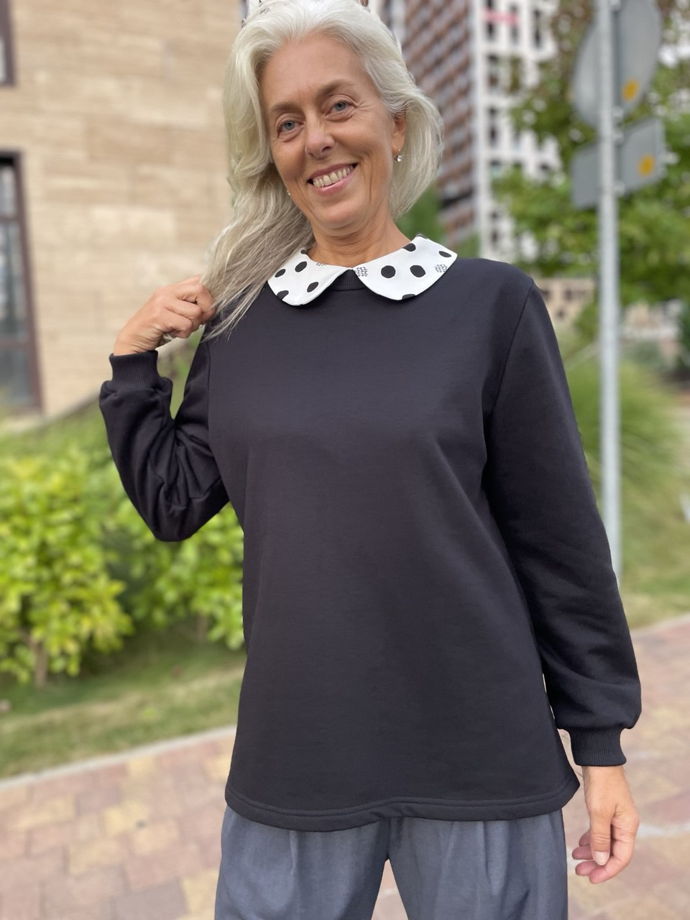 Женский свитшот черный. Толстовка женская. Съемный воротник.