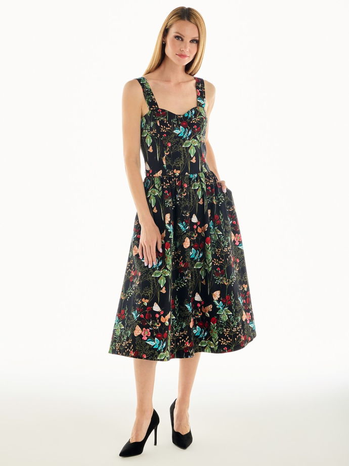 Платье-бюстье с чашками миди из хлопка с цветочным принтом