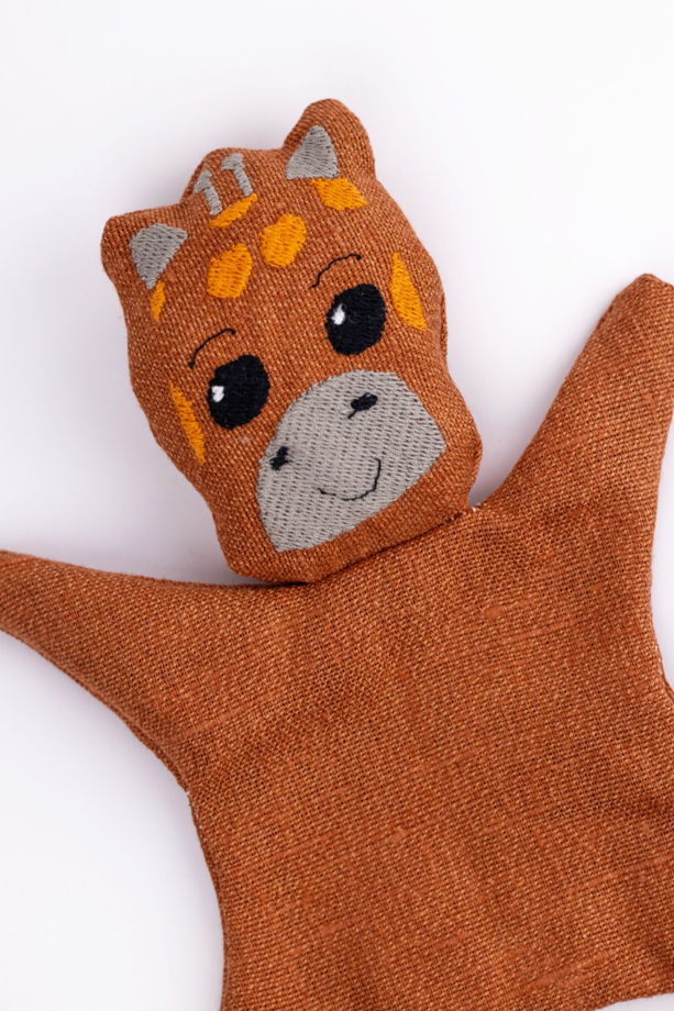 Кукла перчатка «Пальцеши» Жираф, Лен, 21 см.