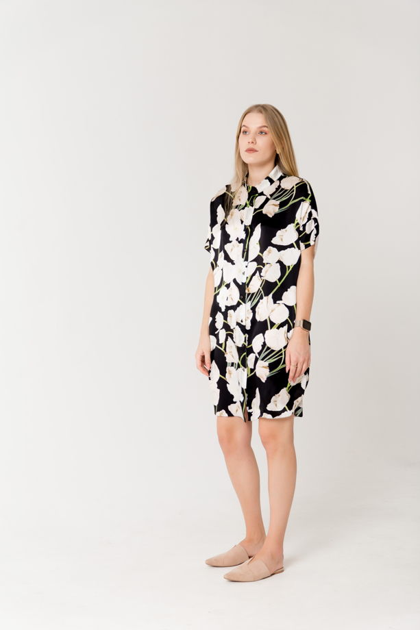 Платье- рубашка из шелка D&G с принтом тюльпаны