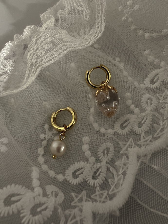 Серьги с клубникой и жемчугом