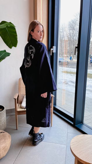 Кимоно женское из льна с вышивкой на спине Карпы XS - 2XL