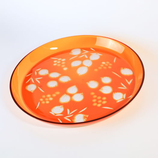 Стеклянная тарелка. Резьба с рисунком «ягоды» СССР 1960х годов