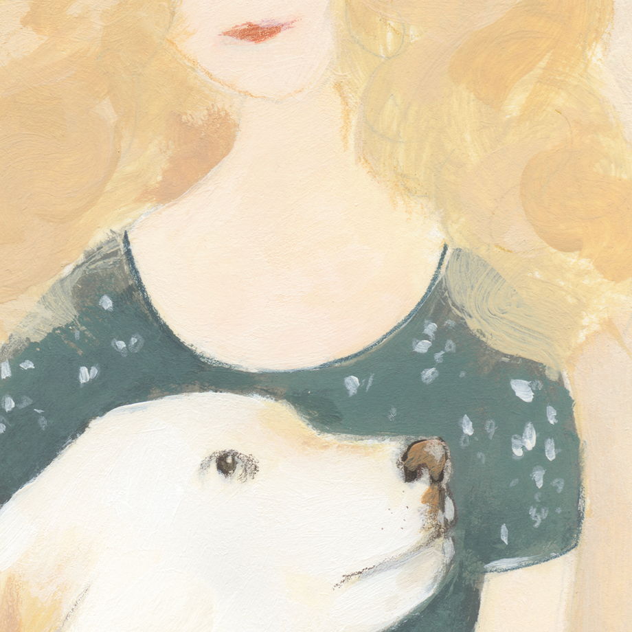 Постер "Девушка и большая белая собака", 50х70см