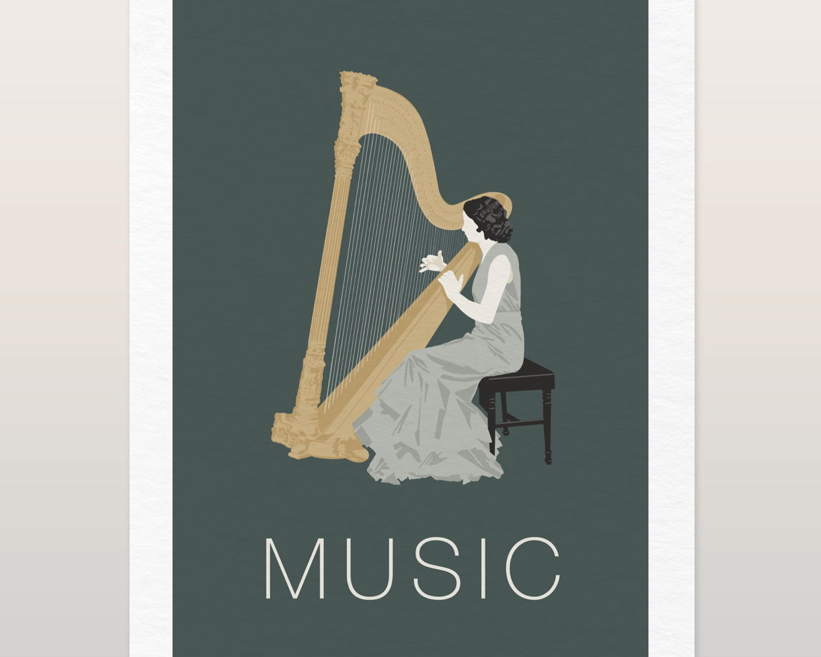 Дизайнерская открытка "Музыка: арфа" формата 10х15см