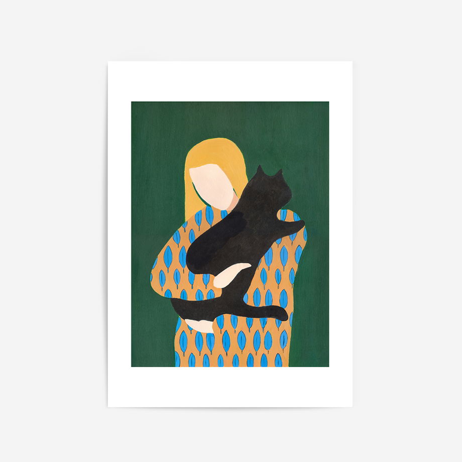 Постер "Девушка с чёрным котом", 50х70 см