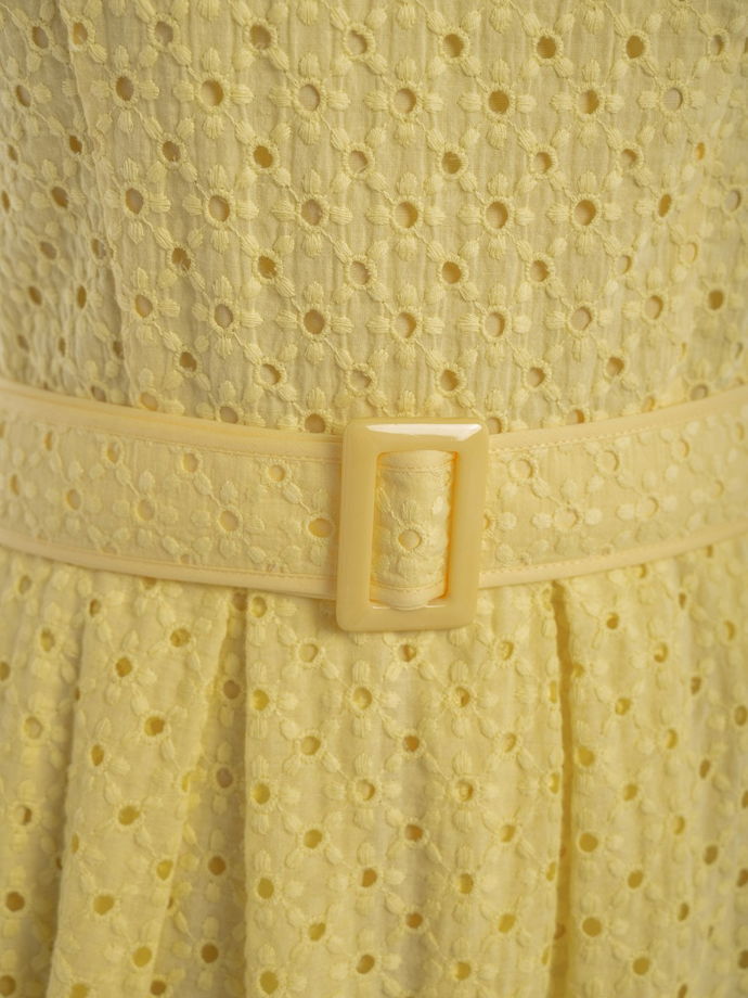 Летнее платье миди из хлопка с шитьем, лимонный