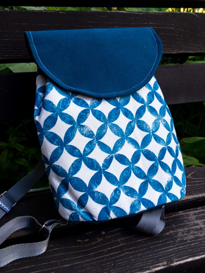Рюкзак хлопковый сине-белый геометрический рисунок