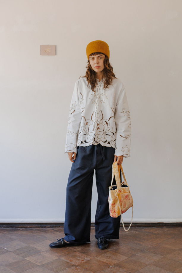 Белая Рубашка с Перфорированным Узором 5/White Pattern Long Sleeve Shirt 5