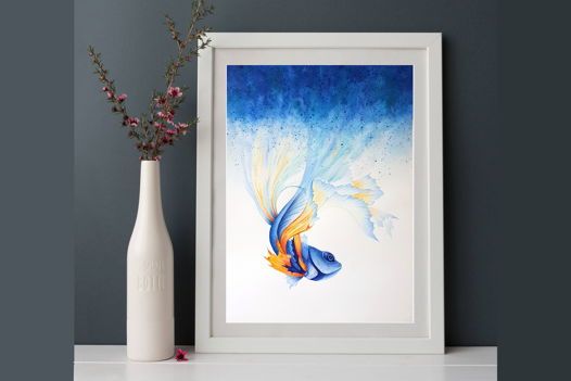 Акварельная картина с рыбой (28 х 38 см)