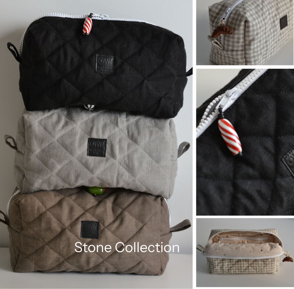 Стеганая льняная косметичка M Stone Collection с керамической бусиной
