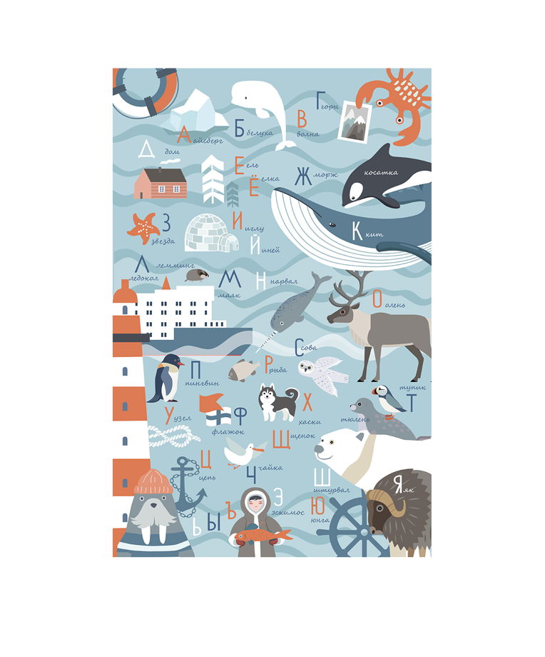 Постер Алфавит Северное море на плотной матовой бумаге 50х70 см