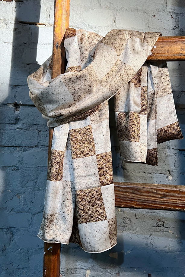 Тёплый стёганый шарф из натурального шёлка с “вязаным” принтом, unisex