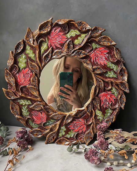 Керамическое зеркало с ручной росписью