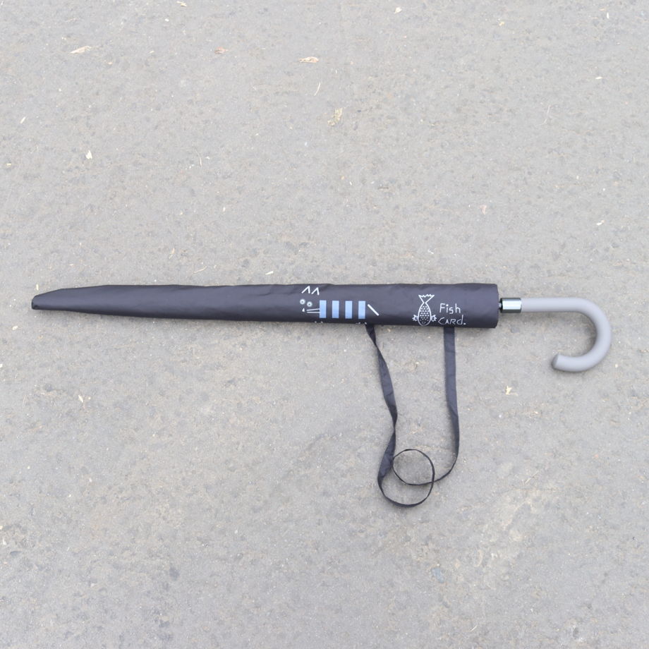 Двуслойный черный зонт с котом и паттерном