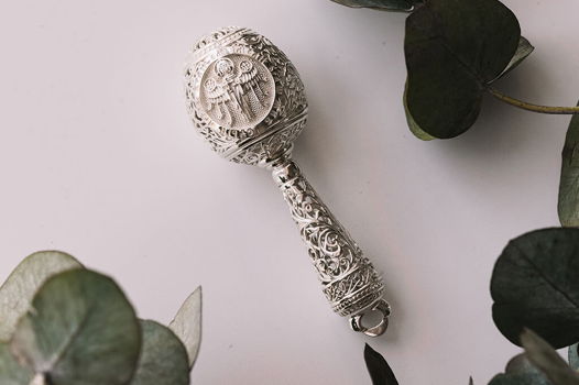 Серебряная погремушка Ангел в форме яичка