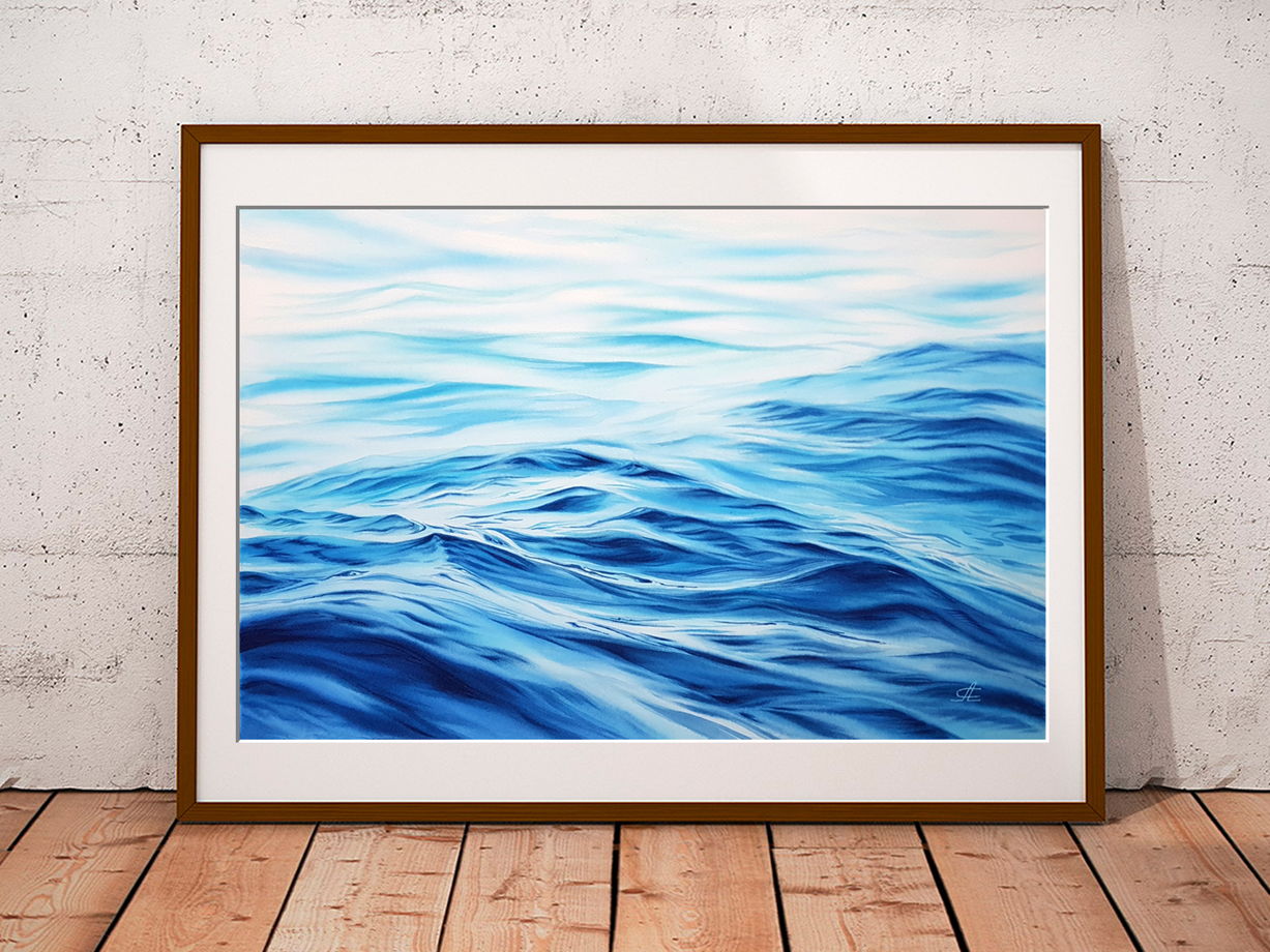 Постер авторской акварельной картины "Волны"