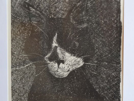 Литография "Чёрный кот" в раме с паспарту под стеклом